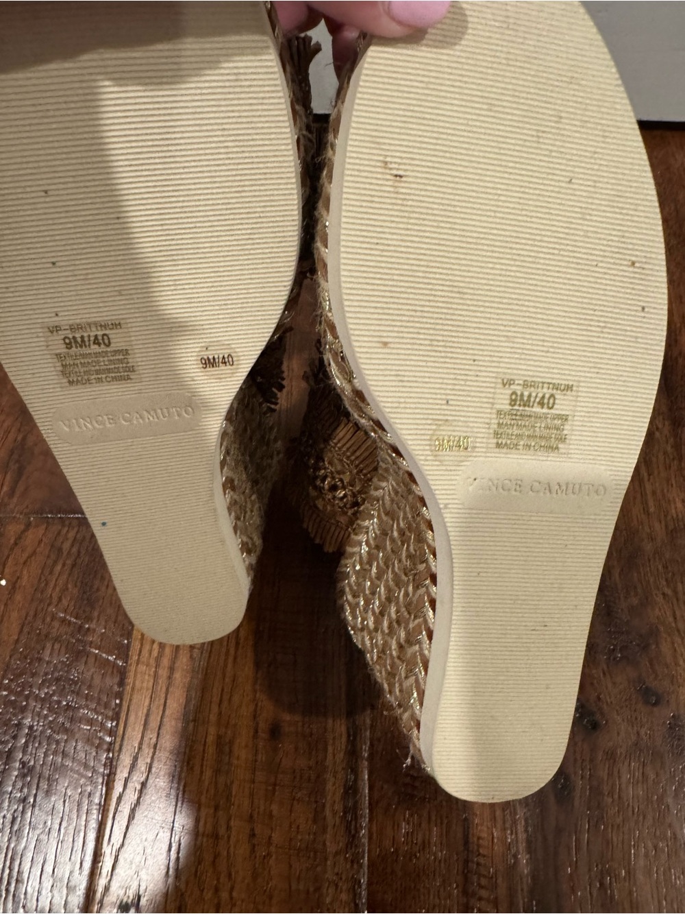 Vince Camuto Tan and Gold Braided Wedge Slides - Picture 7 of 7